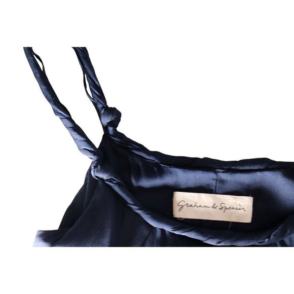 Graham & Spencer Women Small Navy Blue Silk Slip Dress Mini Knotted Strap Dress - Picture 4 of 7